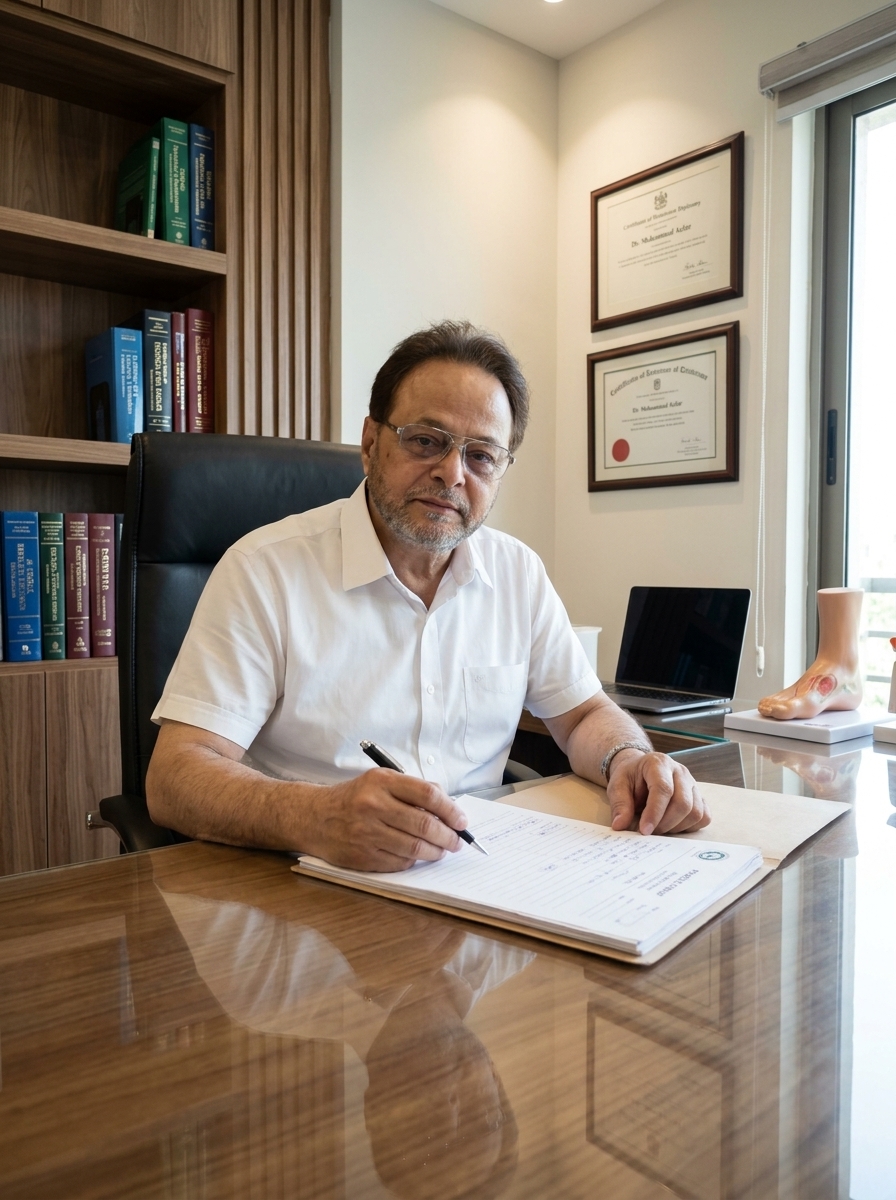 Dr. Azfar reviewing files
